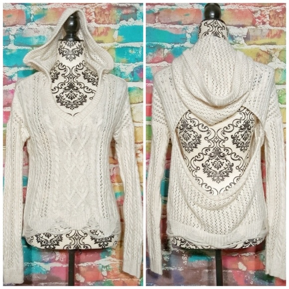 boutique Tops - Distressed Sweater Hoodie Cut Out Back